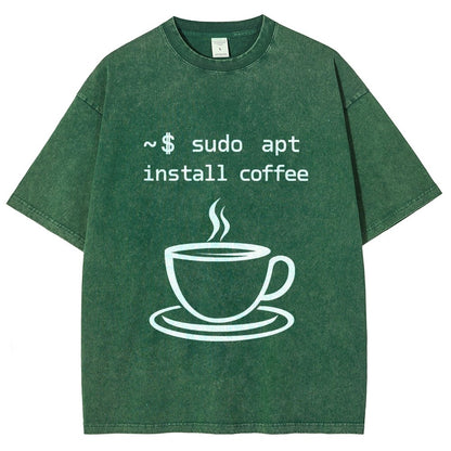 Sudo Apt-Get Install Coffee Vintage Distressed T-shirt