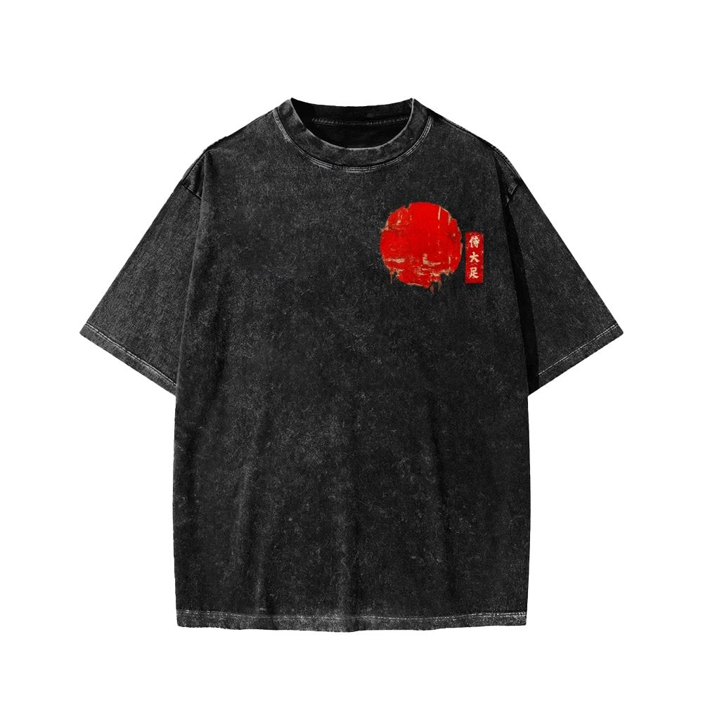 Funny Samurai Ukiyo-e Vintage Graphic Washed T-shirt