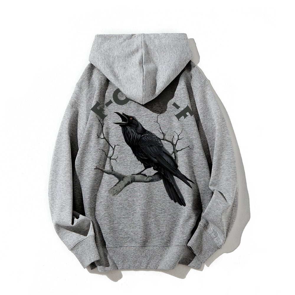 F-Caw-F Funny Crow Printed Back Unisex Cotton Hoodie