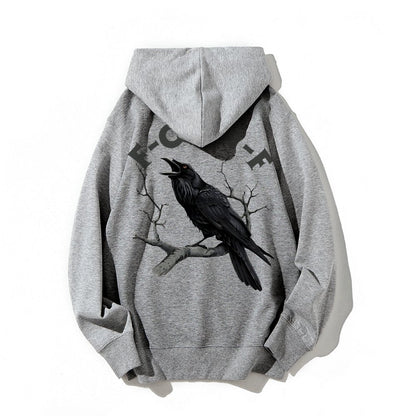 F-Caw-F Funny Crow Printed Back Unisex Cotton Hoodie