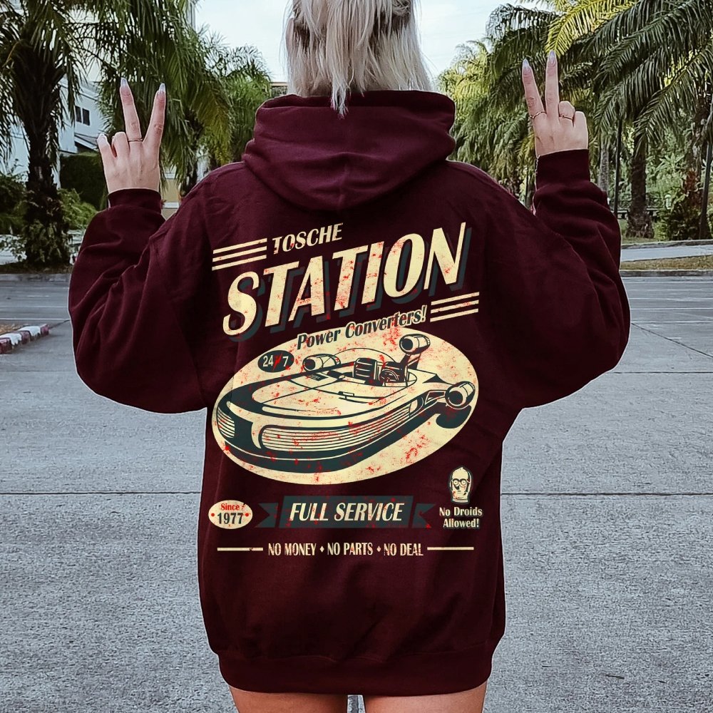 Classic Printed Back Cotton Hoodie with a Fictitious Location Design