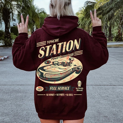 Classic Printed Back Cotton Hoodie with a Fictitious Location Design