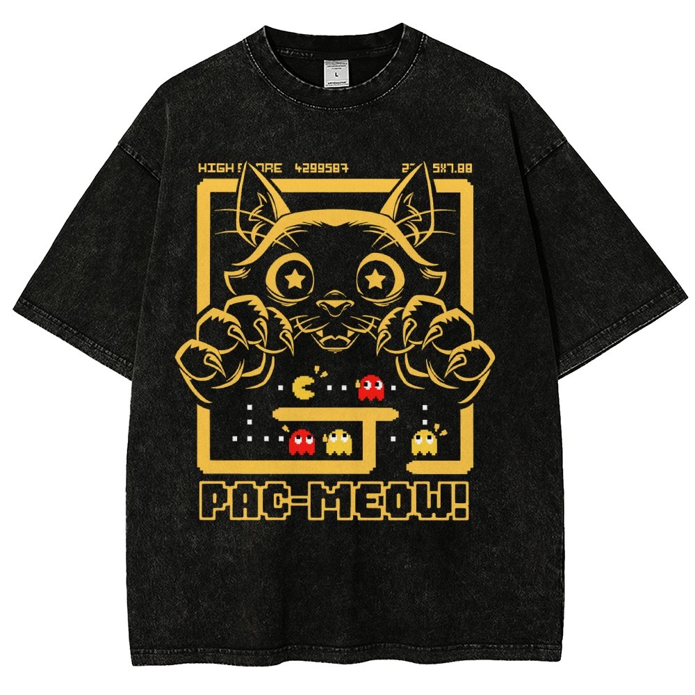 Vintage Game Cat Attack Pac Meow Vintage Distressed T-shirt