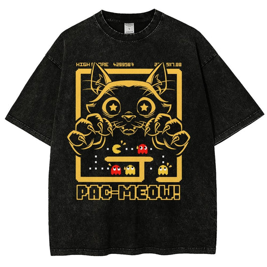 Vintage Game Cat Attack Pac Meow Vintage Distressed T-shirt