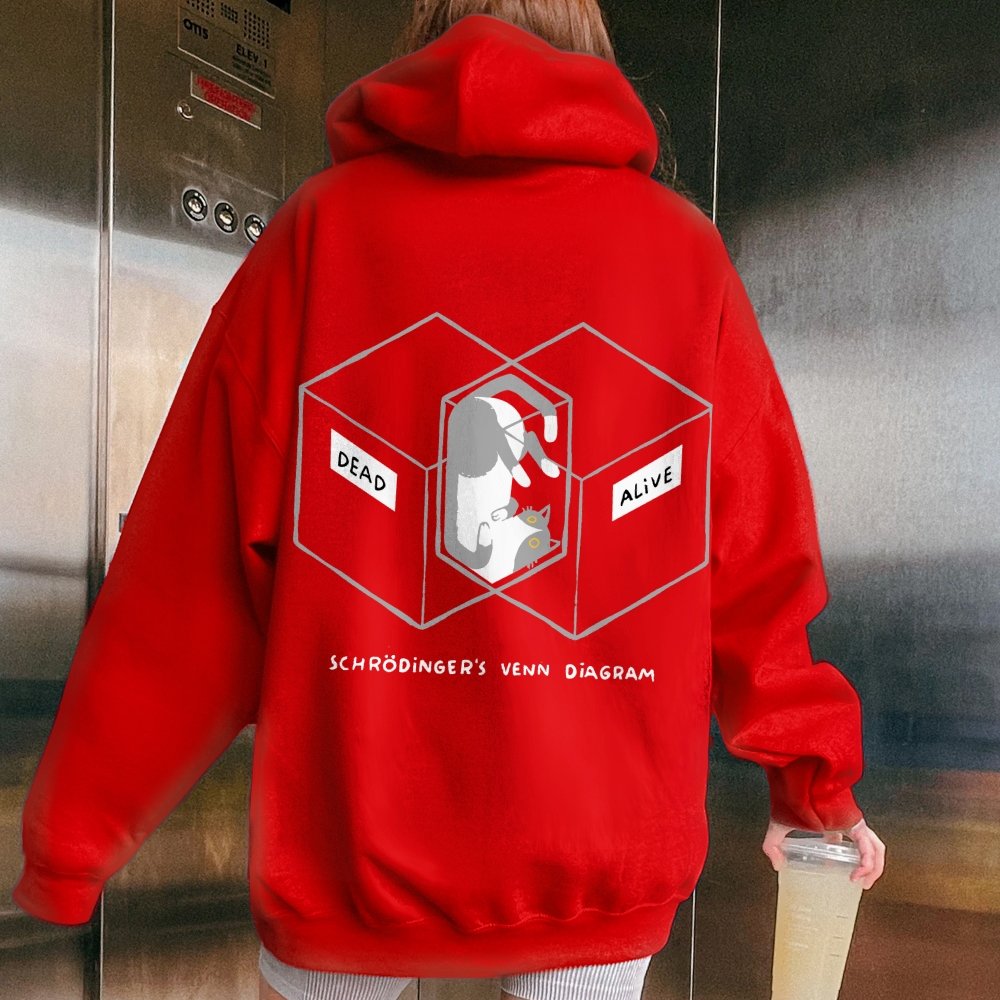 Schrodingers Venn Diagram Printed Back Unisex Cotton Hoodie