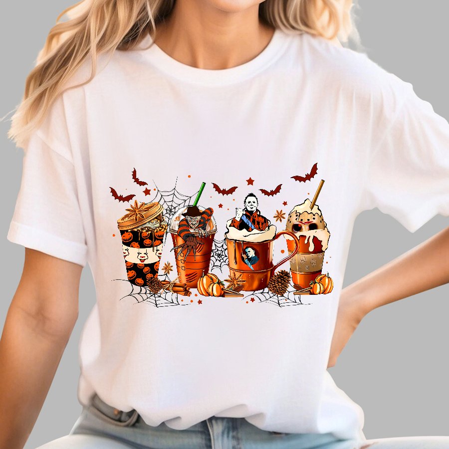 Skeleton Coffee Cups Halloween Geeky T-Shirt