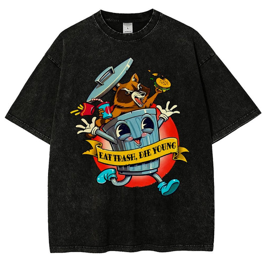 Eat trash die young vintage cartoon Classic Vintage Distressed T-shirt