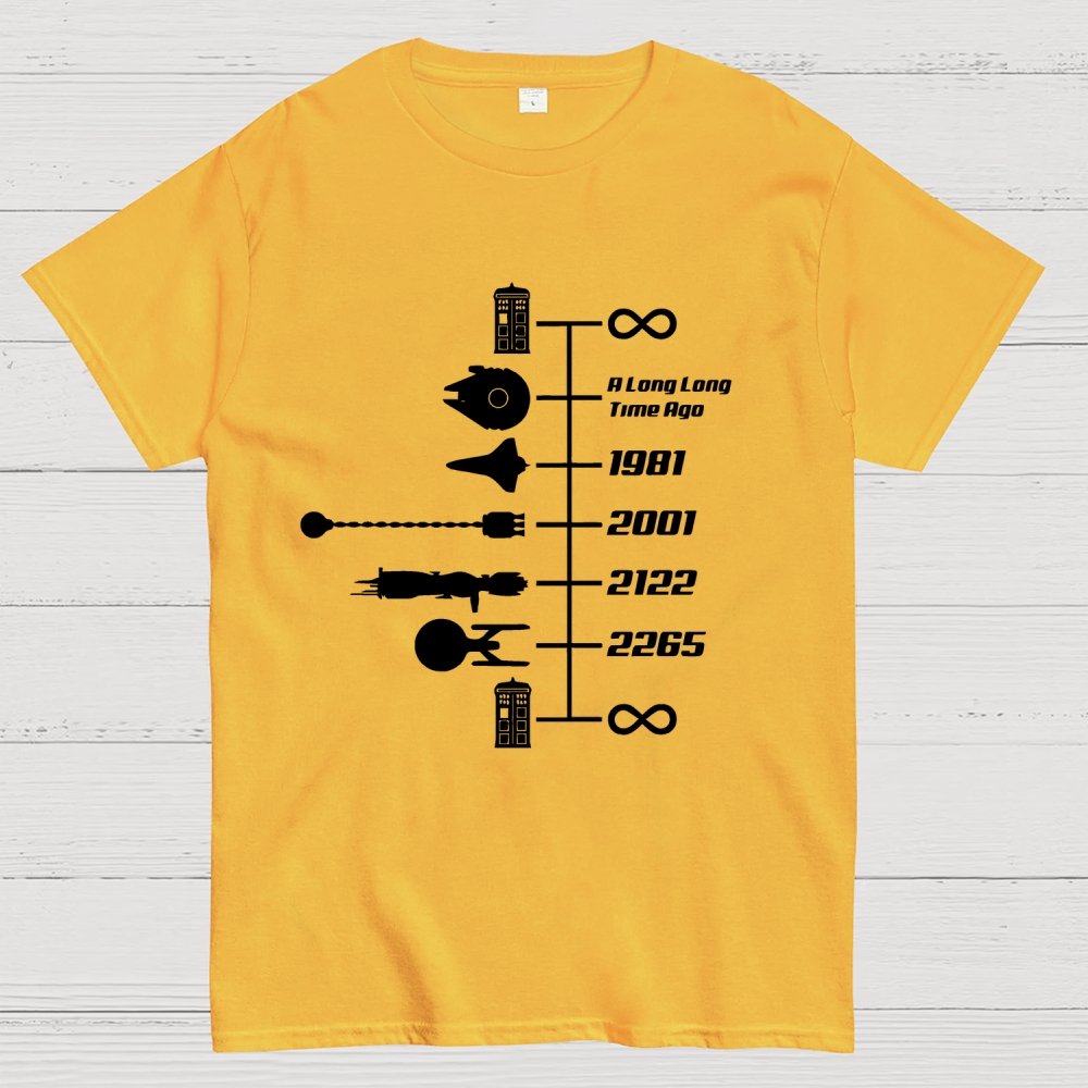 Sci-Fi Timeline Graphic Classic Movie Spaceships Nostalgic Space Travel Geek T-Shirt