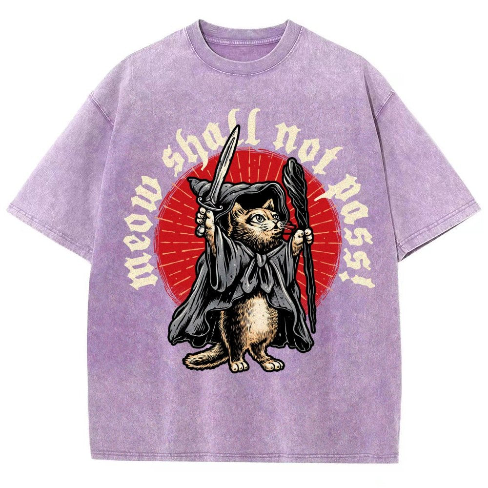Meow Shall Not Pass Vintage Distressed T-shirt