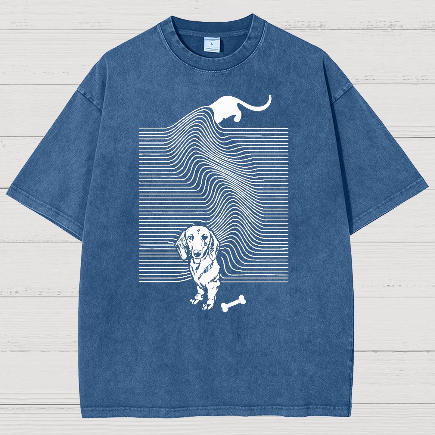 Funny Line Dog Vintage Distressed T-shirt