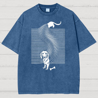 Funny Line Dog Vintage Distressed T-shirt