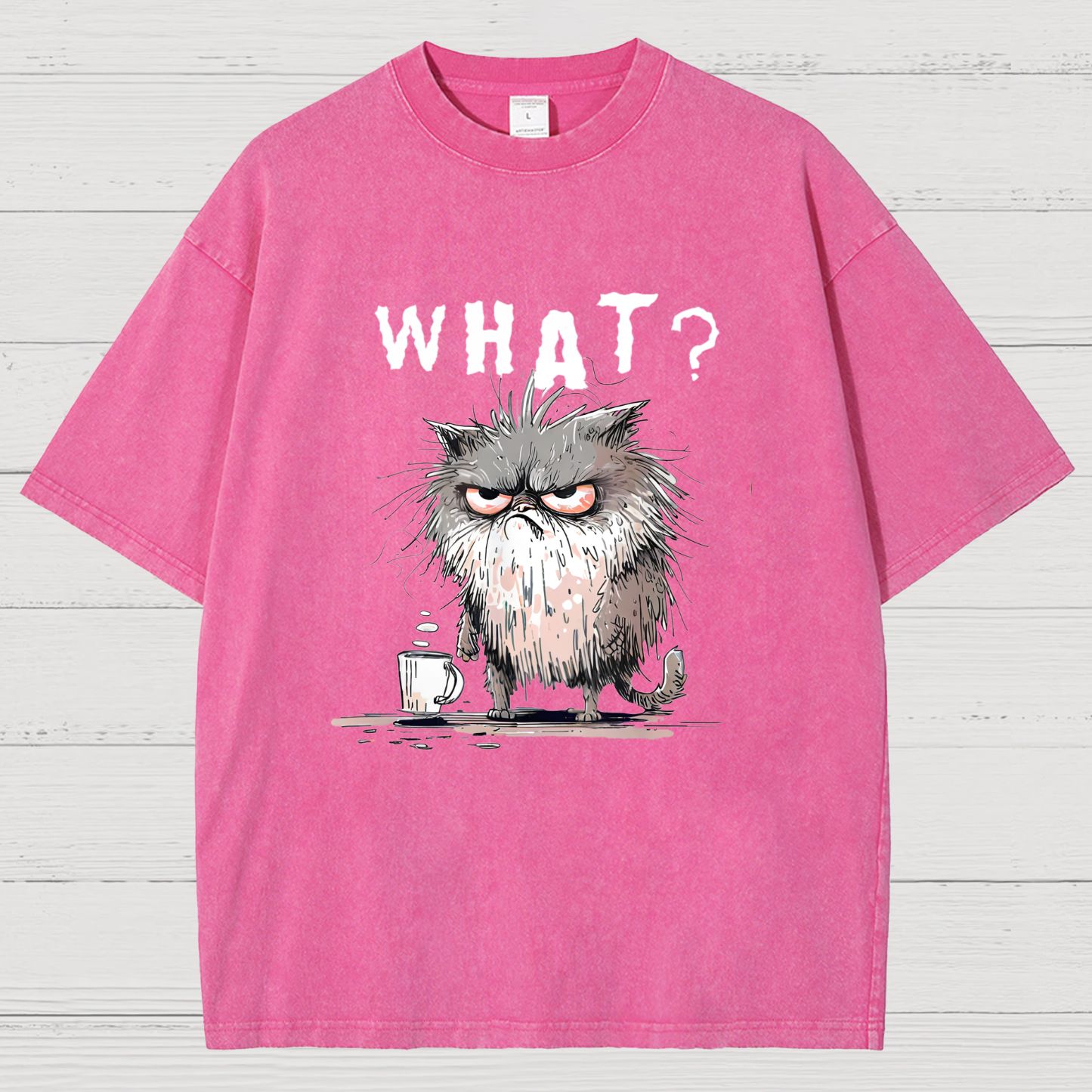 Bad Temper Feline With Coffee Grumpily Catty Funny Vintage Distressed T-shirt