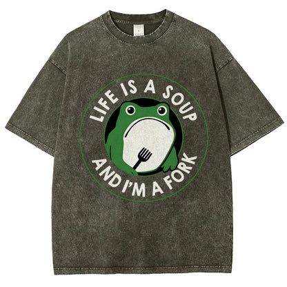 Life Is Soup and I'm a Fork Frog Vintage Distressed T-shirt