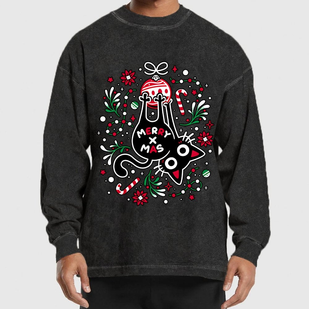 Christmas Cat Butt Washed Long Sleeve Tee