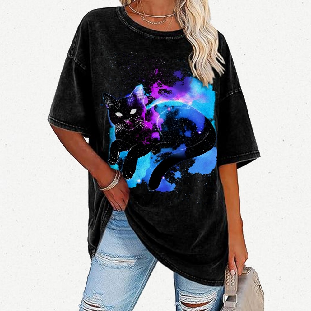 Space Cat Vintage Distressed T-shirt
