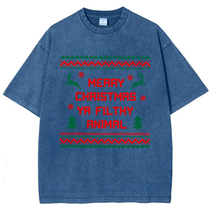 Merry Christmas Ya Filthy Animal funny Vintage Distressed T-shirt