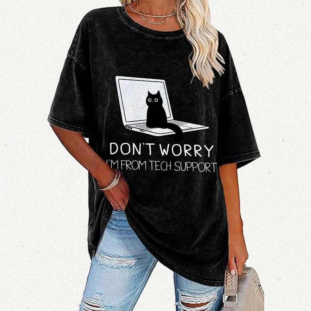 Funny Cat Tech Support  Vintage Distressed T-shirt