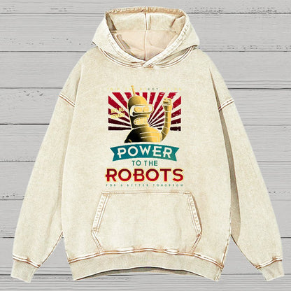 Power To The Robots Vintage Distressed Hoodie