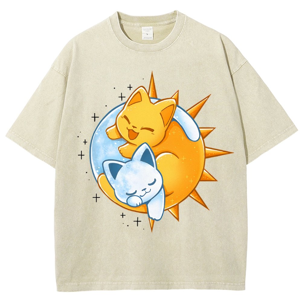 Sun Moon Kittens Vintage Distressed T-shirt