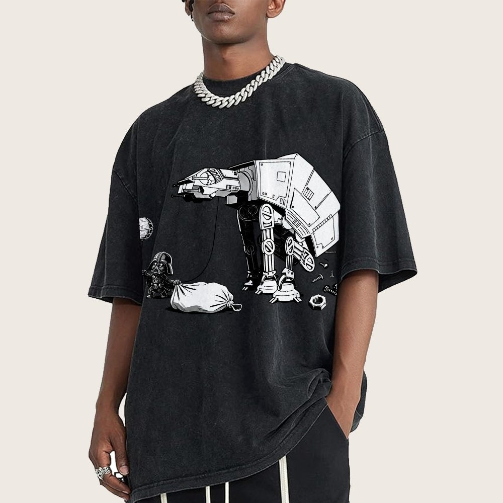 Picking Up Feces With A Huge Poop Bag Empire Robot Dog-Planet Battles Vintage Distressed T-shirt
