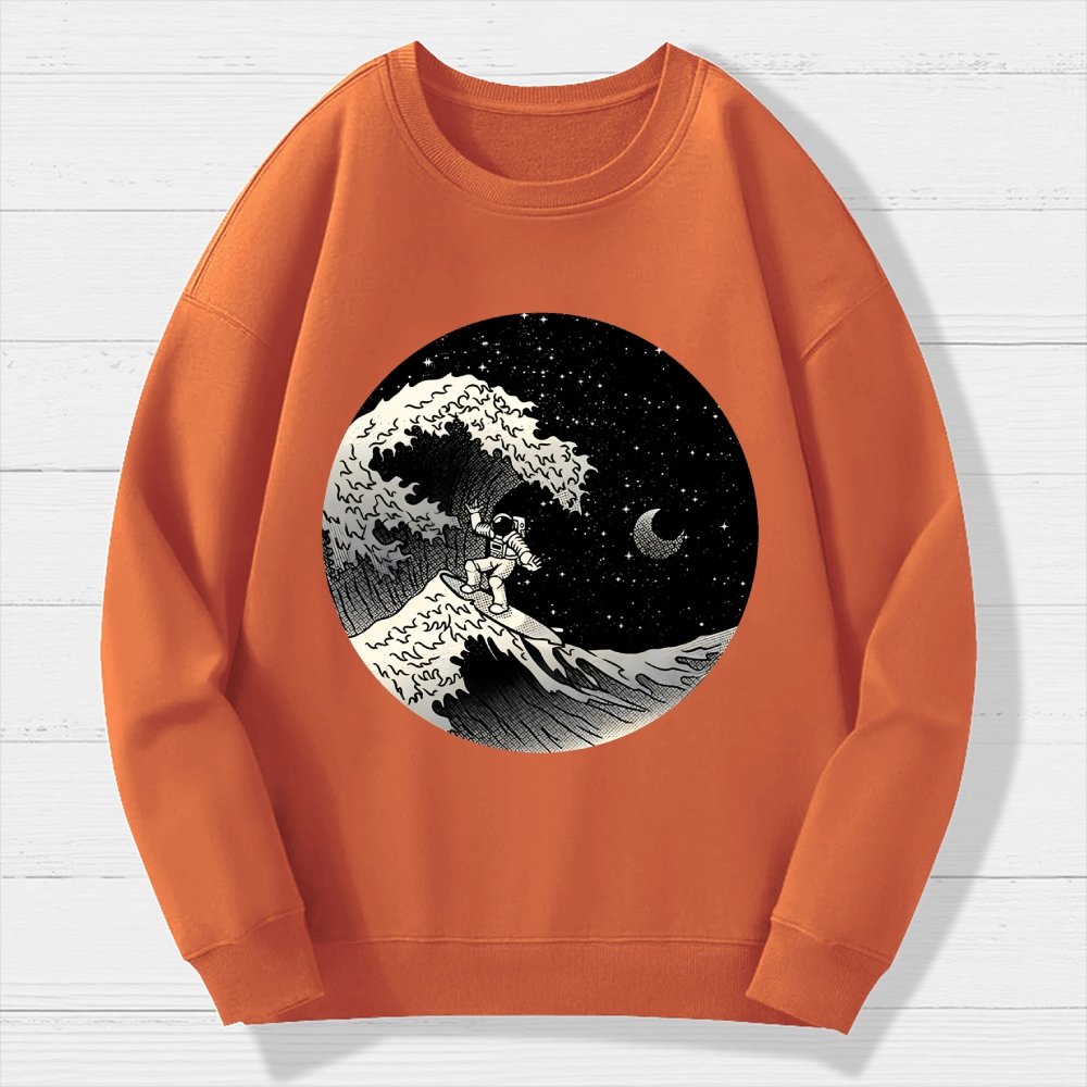 Astronaut Surfing Kanagawa Wave Geek Cotton Sweatshirt