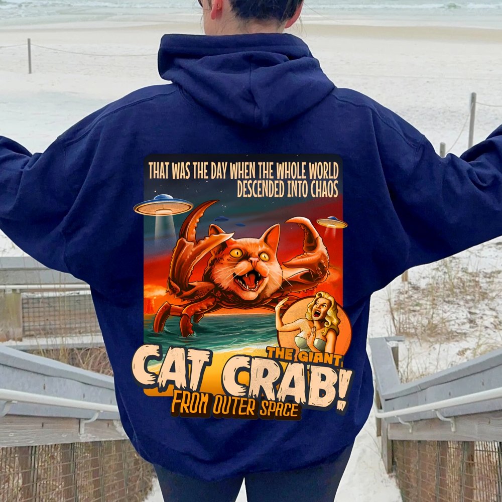 The Giant Cat Crab Geek Printed Back Cotton Hoodie