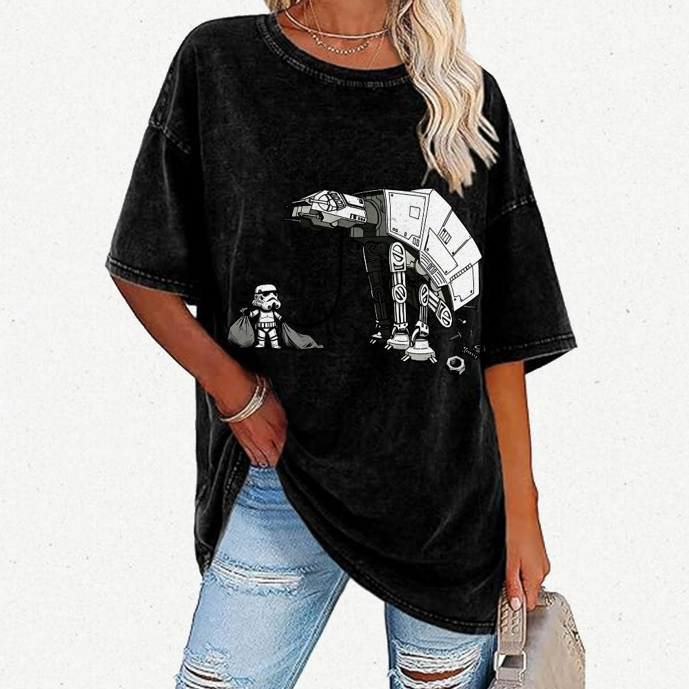 Picking Up Feces With A Huge Poop Bag Empire Robot Dog-Planet Battles Vintage Distressed T-shirt