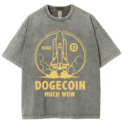 Dogecoin Rocket Ship Much Wow Meme Joke Funny Crypto Currency Elon Musk DOGE Vintage Distressed T-shirt
