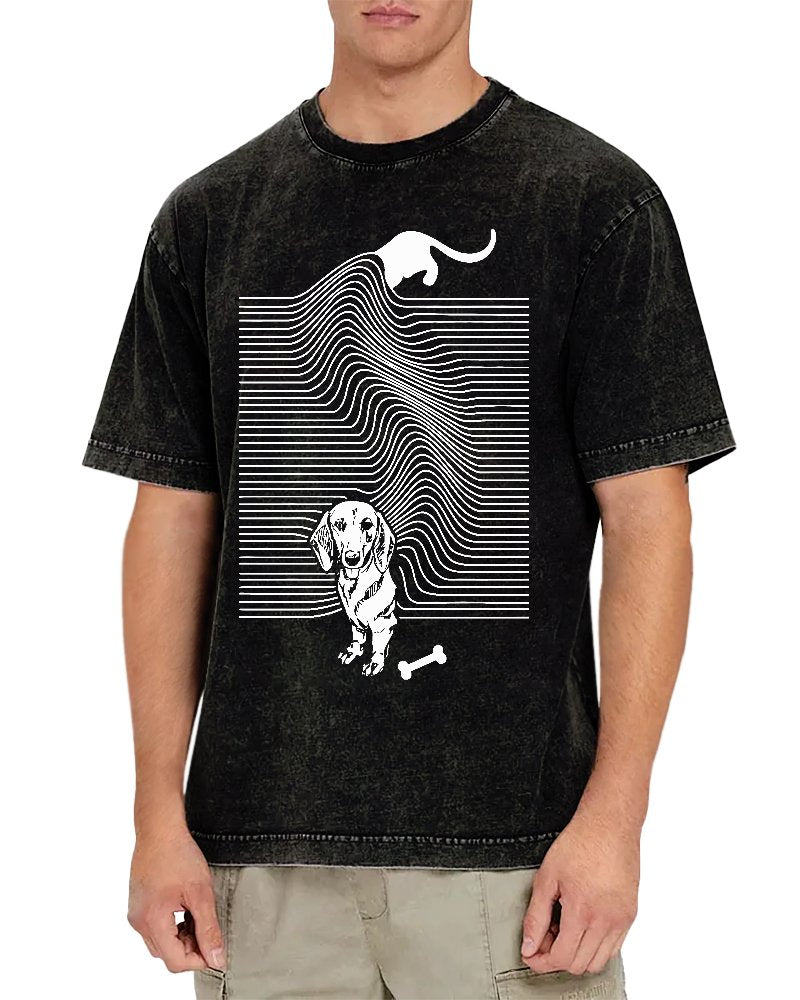 Funny Line Dog Vintage Distressed T-shirt