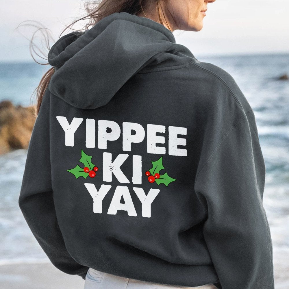 Yippee-Ki-Yay Printed Back Unisex Cotton Hoodie