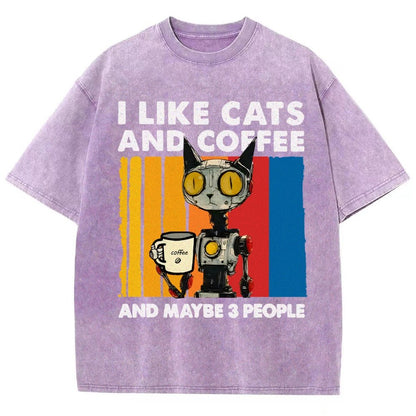 I Like Robot Cats And Coffee Vintage Distressed T-shirt