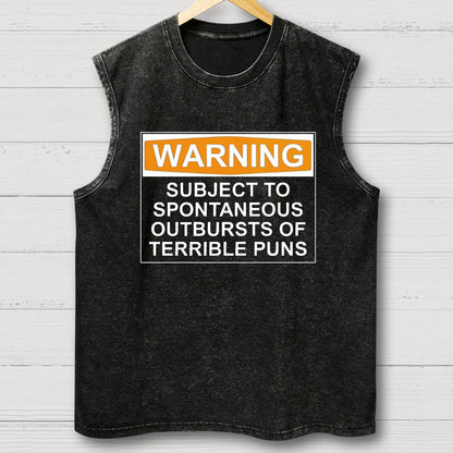 Warning - Terrible Puns! Vintage Distressed Washed Tank