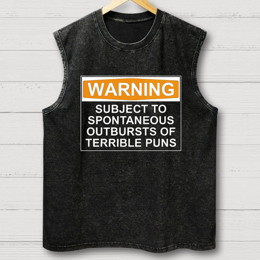 Warning - Terrible Puns! Vintage Distressed Washed Tank