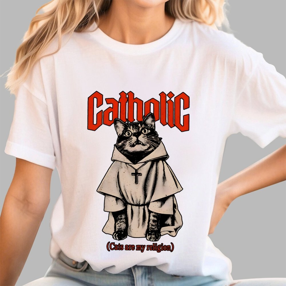 Catholic (Cats Are My Religion) Geek T-Shirt