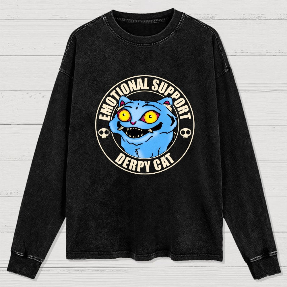 Emotional Support Cat Washed Long Sleeve Tee