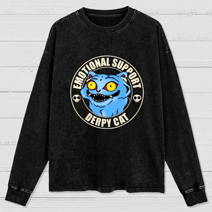 Emotional Support Cat Washed Long Sleeve Tee