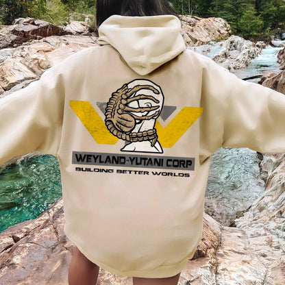Mysterious Creatures Building Better Worlds Printed Back Unisex Cotton Hoodie