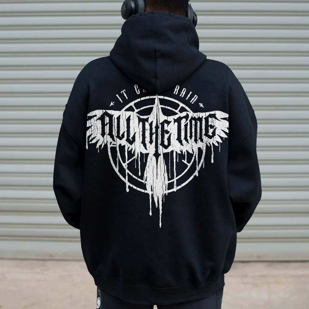 It Can't Rain All The Time Nerd Printed Back Cotton Hoodie