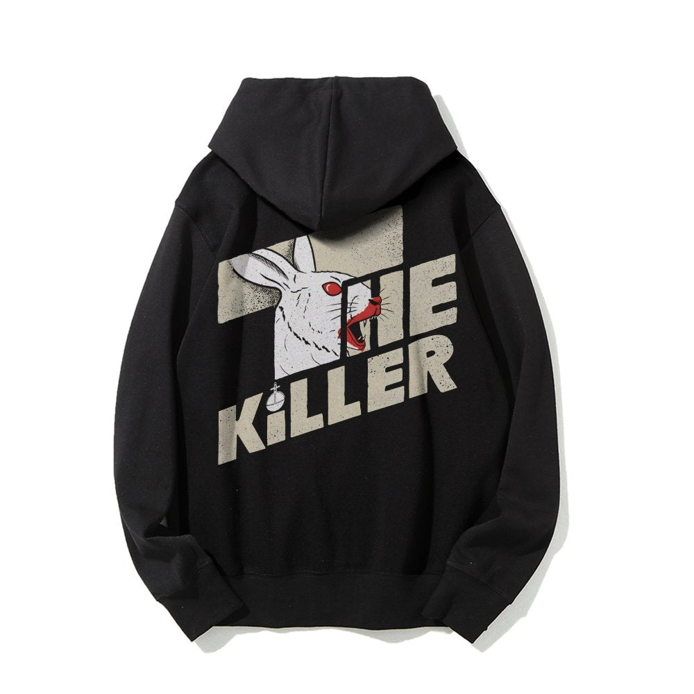 Mysterious Rabbit Printed Back Unisex Cotton Hoodie
