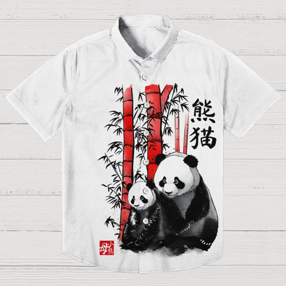Panda And Cub Sumi E Geek Hawaiian Shirt