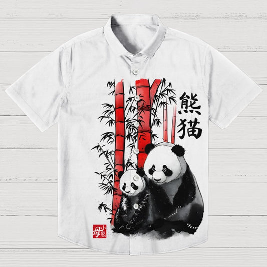 Panda And Cub Sumi E Geek Hawaiian Shirt