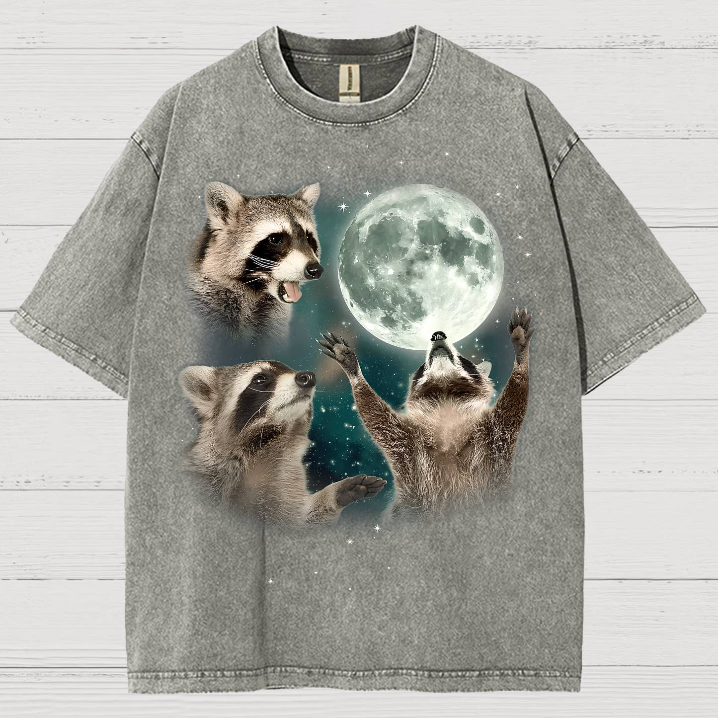 Three Raccoons Moon Vintage Distressed T-shirt