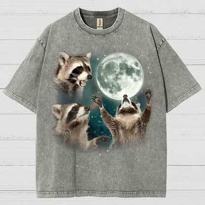 Three Raccoons Moon Vintage Distressed T-shirt