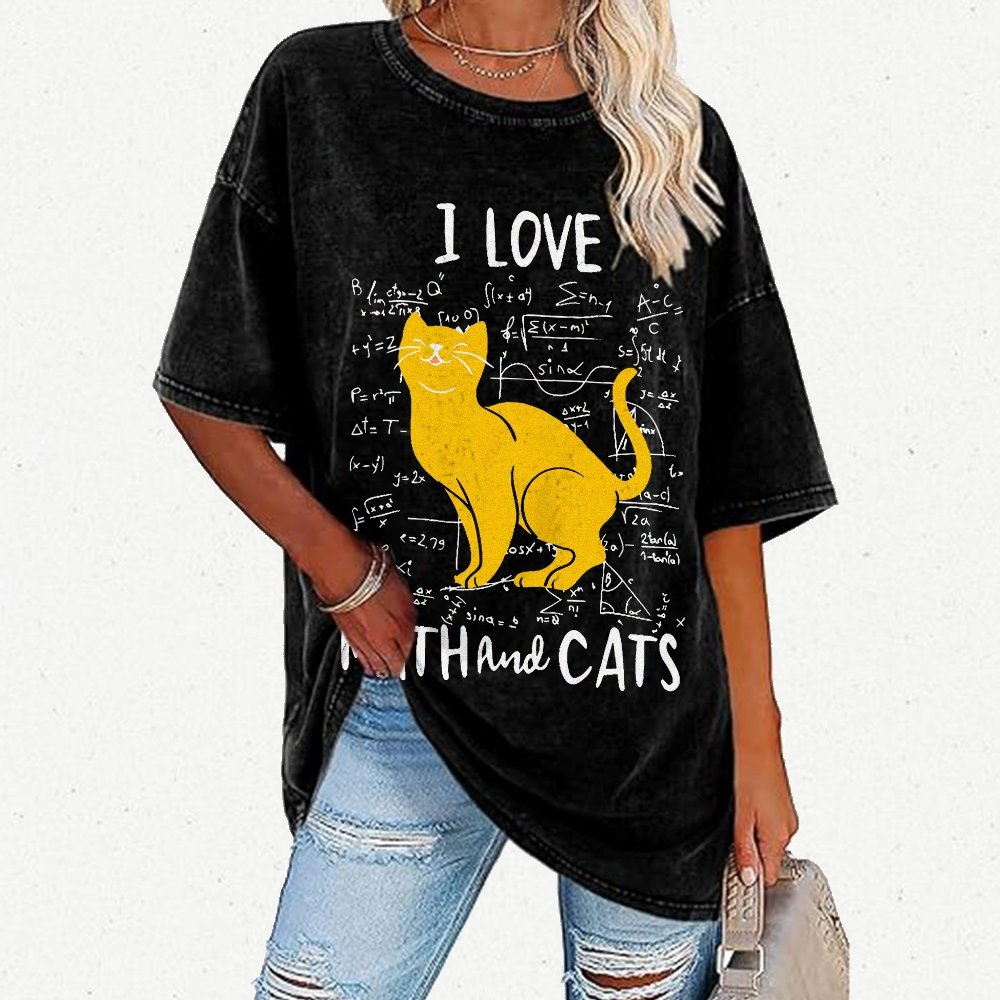 I Love Math And Cats Vintage Distressed T-shirt