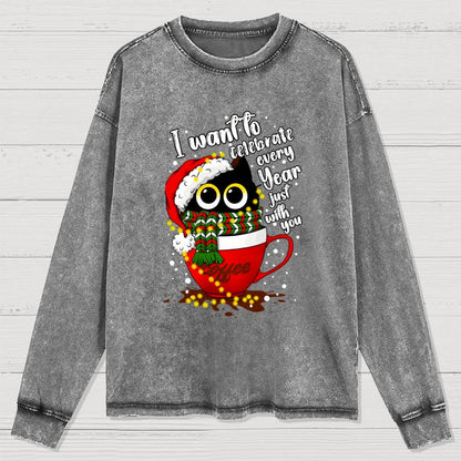 Christmas Cat Washed Long Sleeve Tee