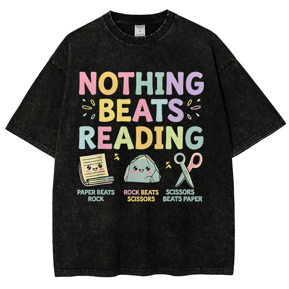 Nothing Beats Reading Librarian Book Bookworm Vintage Distressed T-shirt