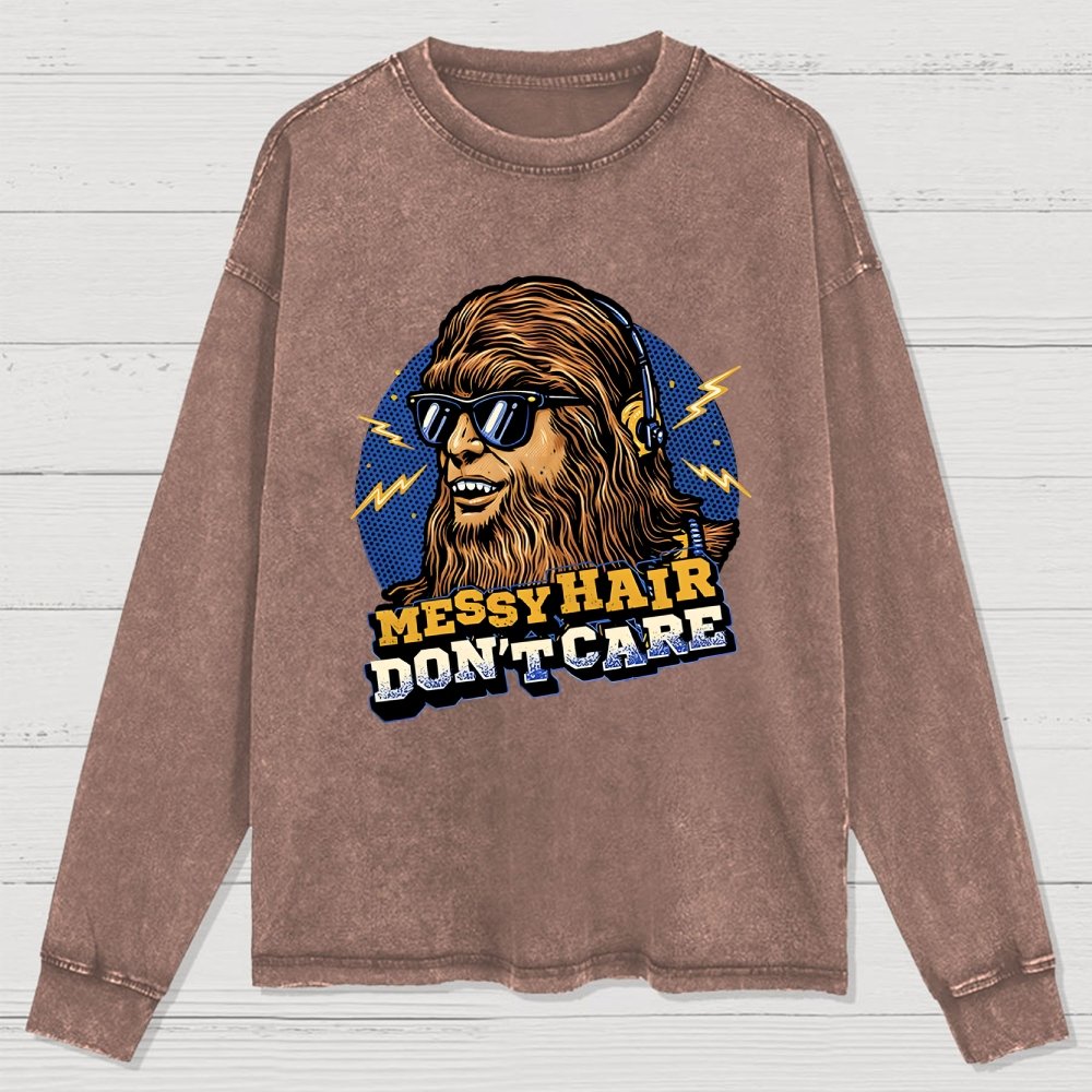 Messy Hair Don't Care Washed Long Sleeve Tee