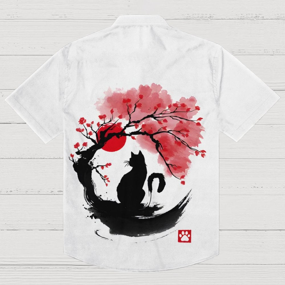 Sakura Cat Sumi E Geek Hawaiian Shirt