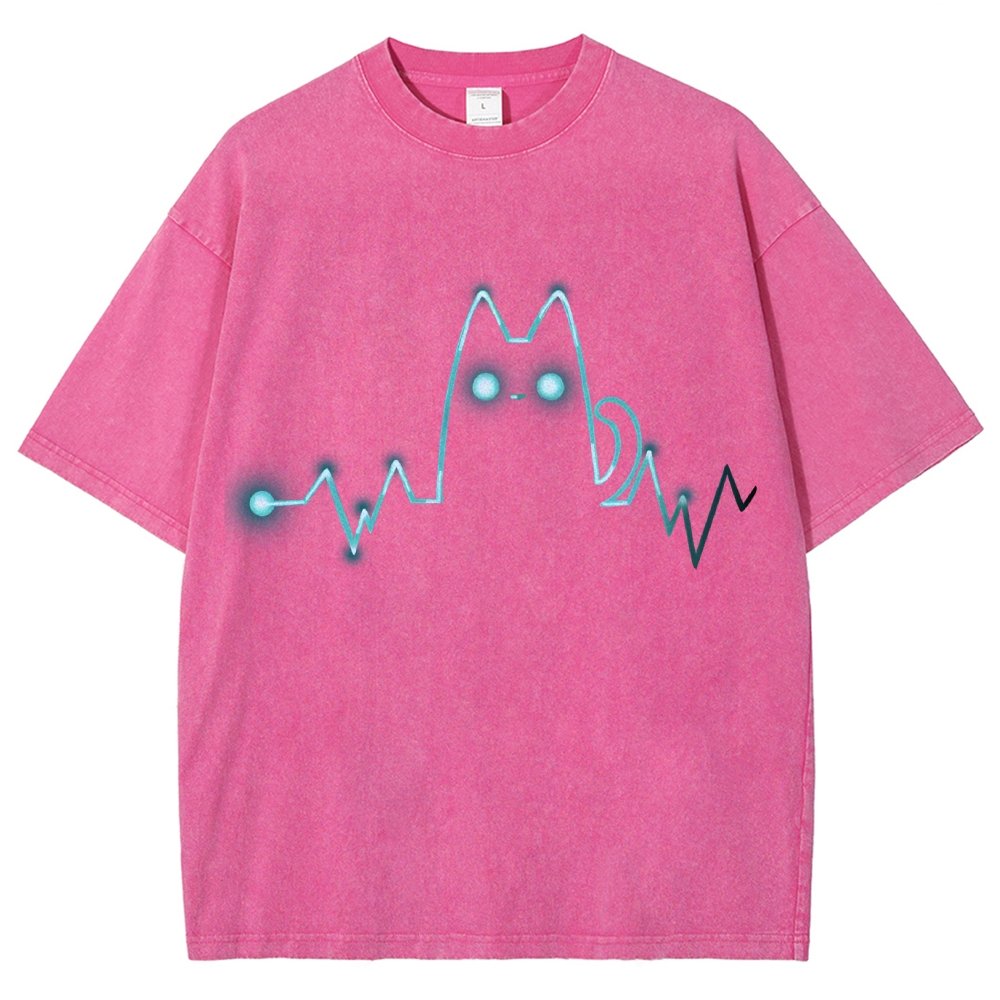 Heart Cat Beat Vintage Distressed T-shirt