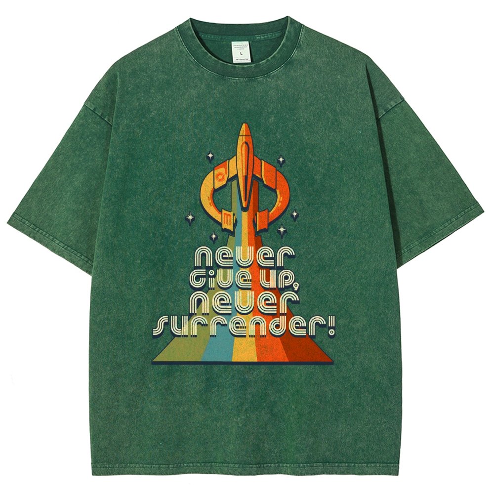 Retro Quest Never give up, never surrender! Vintage Distressed T-shirt